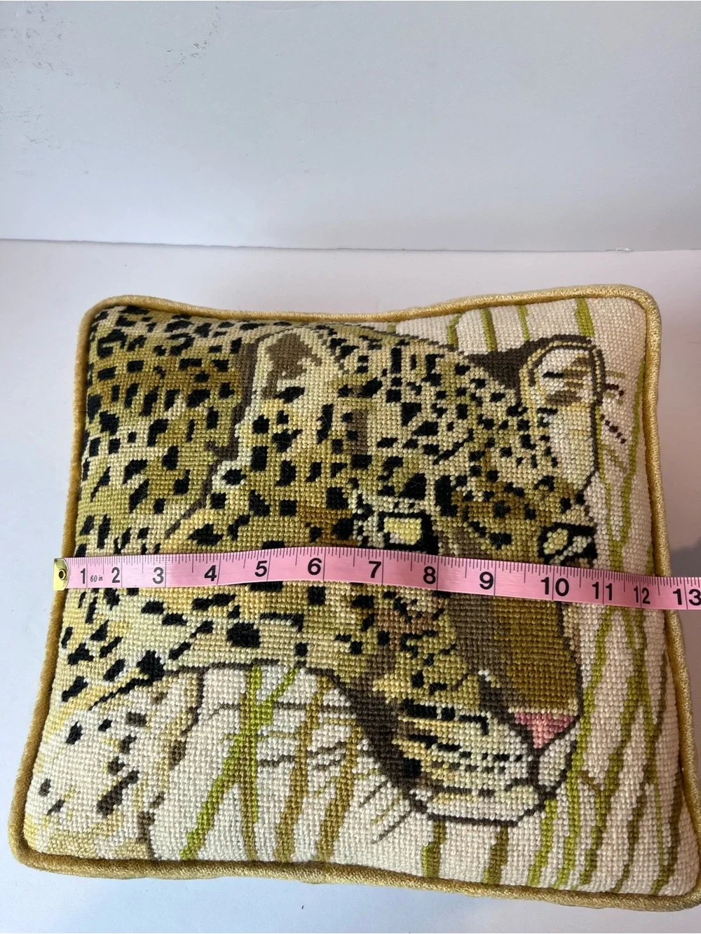 Vintage Needlepoint Leopard Jaguar Accent Pillow 70’s
